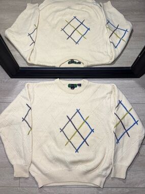 Vintage 1990s Colours By Alexander Julian Diamond Stitches Cardigan Sweater